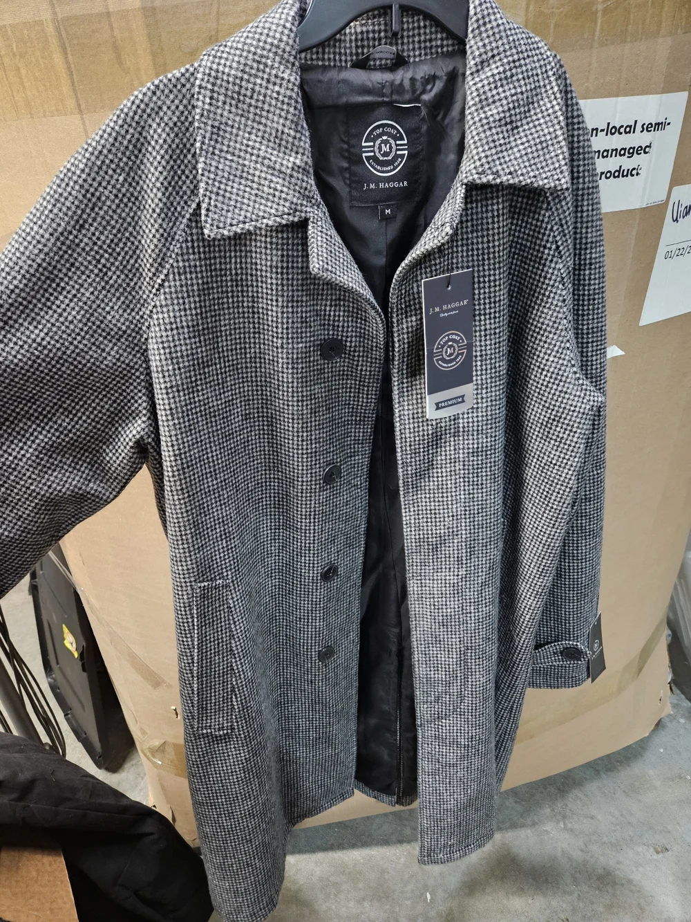 Haggar Men's Gray Houndstooth Trench Coat